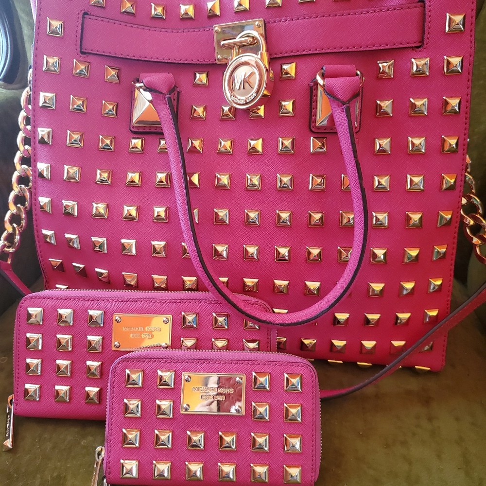 Hot pink MK Hamilton studded bag